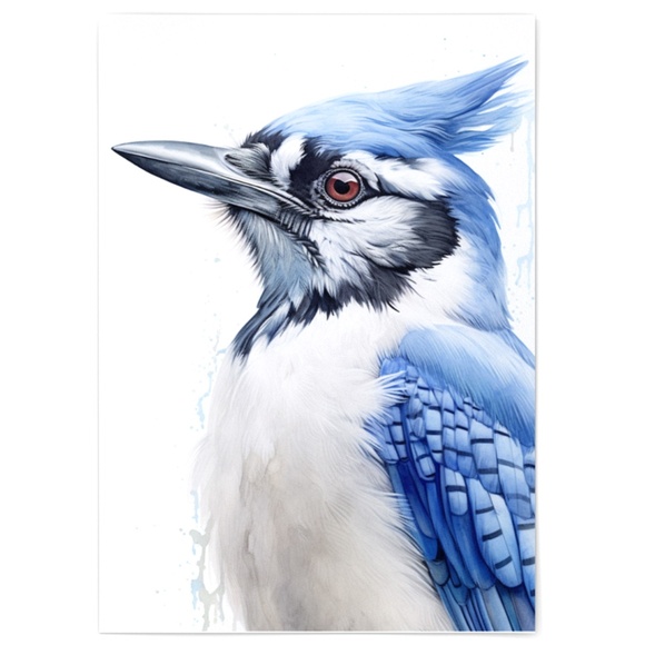 Watercolor Blue Jay Bird Portrait Wall Art Illustration Print Poster Unframed - Picture 2 of 5